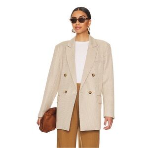 Steve Madden Khaki Beige and White Double-Breasted Houndstooth Blazer in Size XS